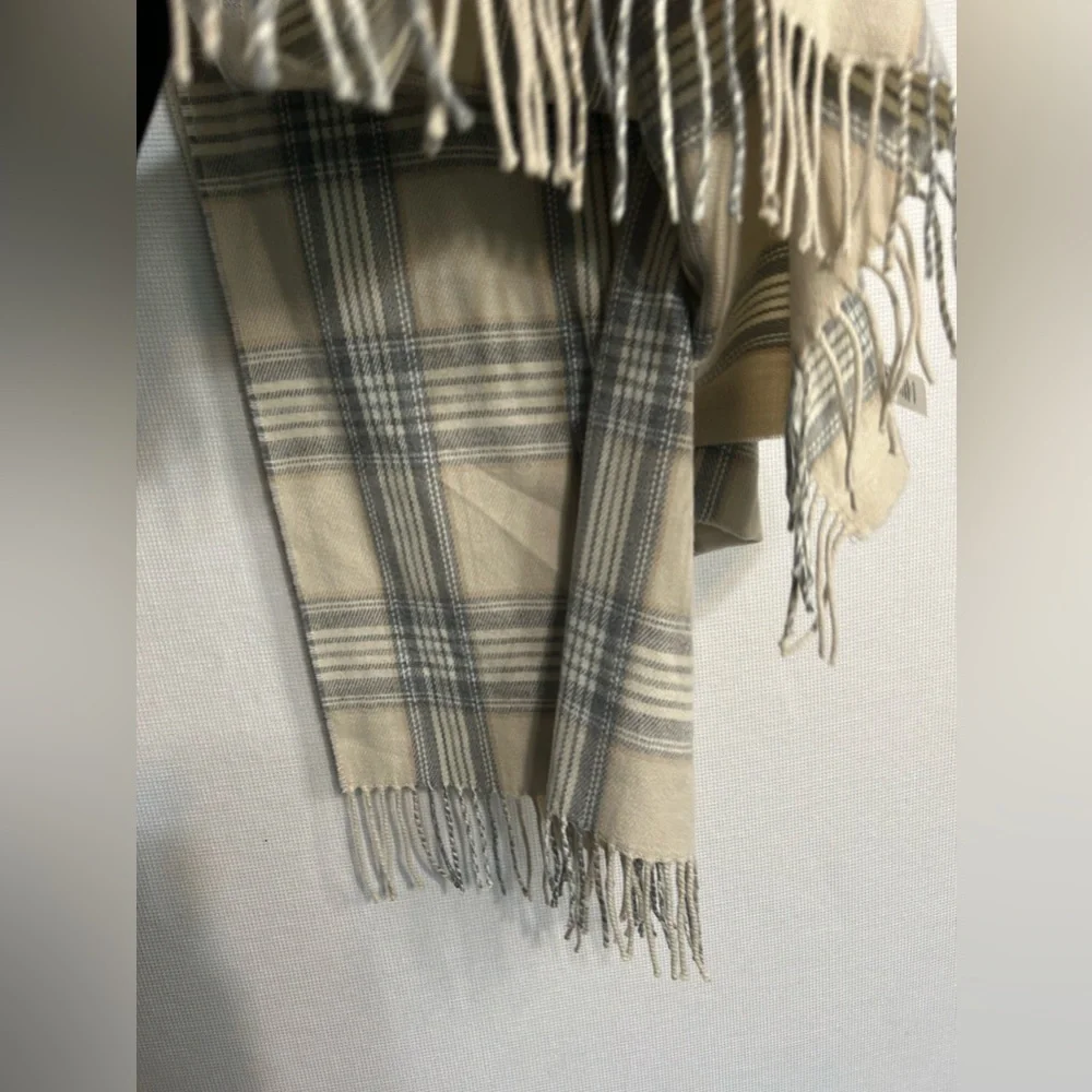 J. Crew mercantile beige grey & white plaid scarf